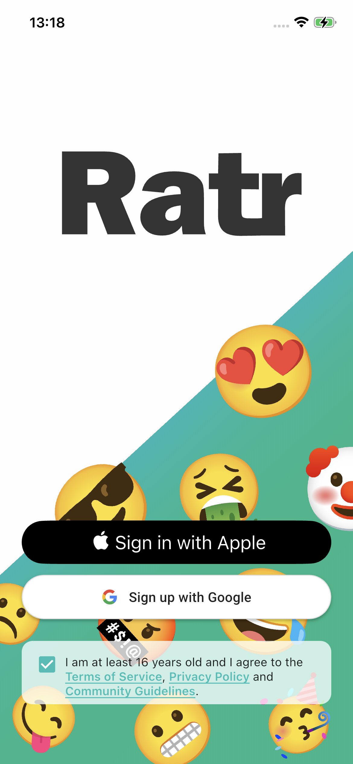 Ratr sign-in screen