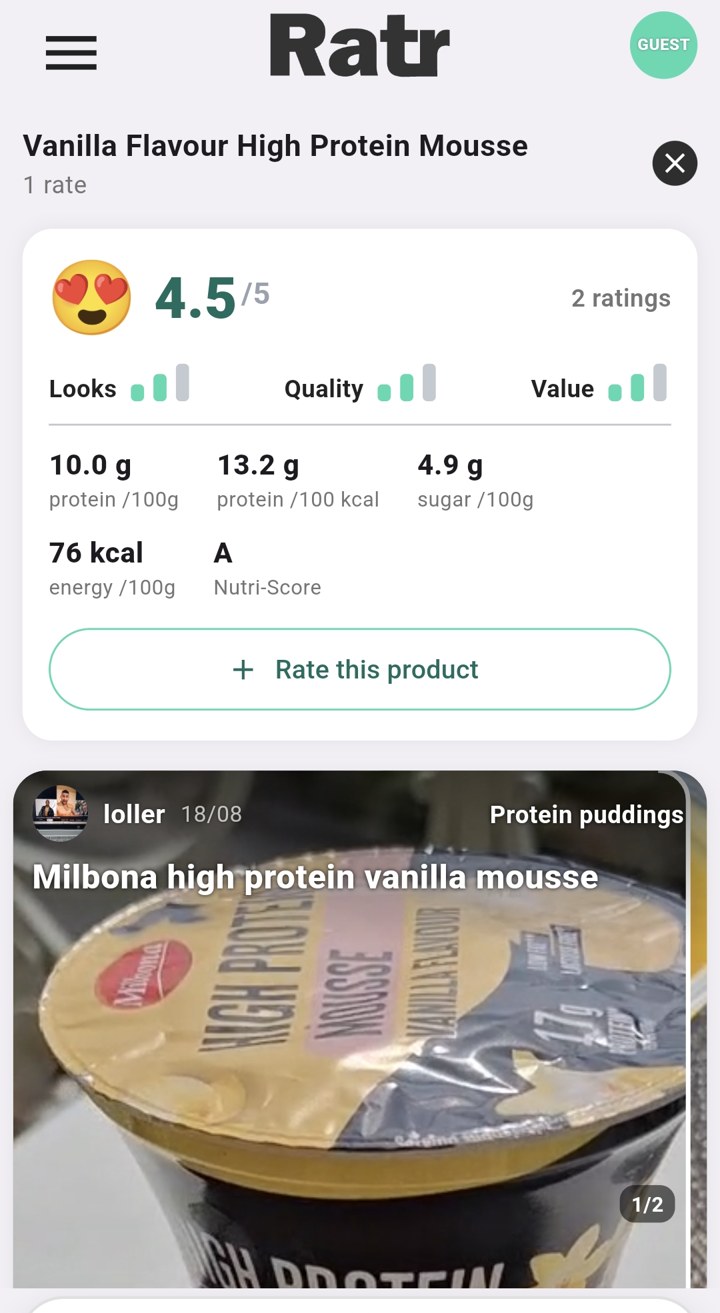A product's score and reviews on Ratr